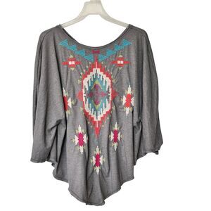 Johnny Was Gray Tunic with Colorful Embroidery
